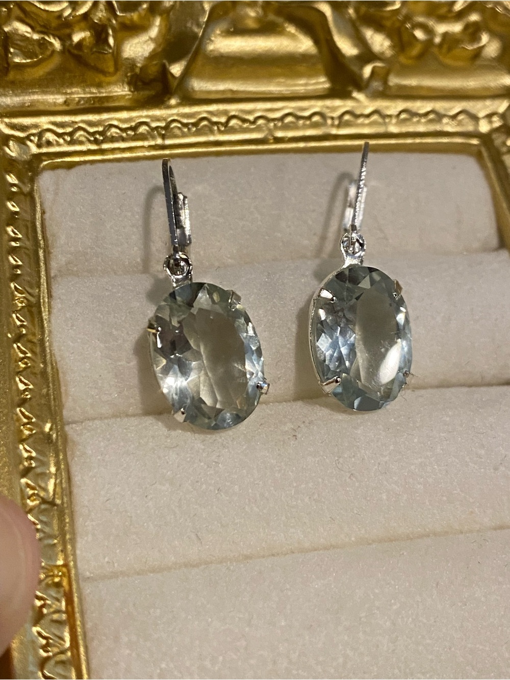 Silver Green Amethyst Oval Drop Earrings - Picture 4 of 6